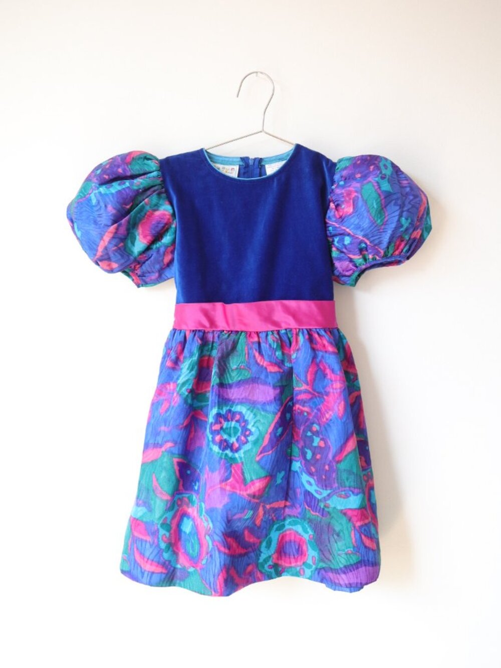 Vintage Blue Big Puff Sleeves Ceremony Dress / 6-8Y